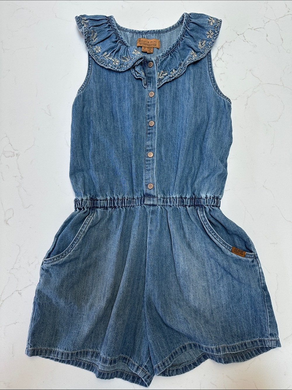 Youth Souris Mini Girls' Blue Denim Romper Size 12